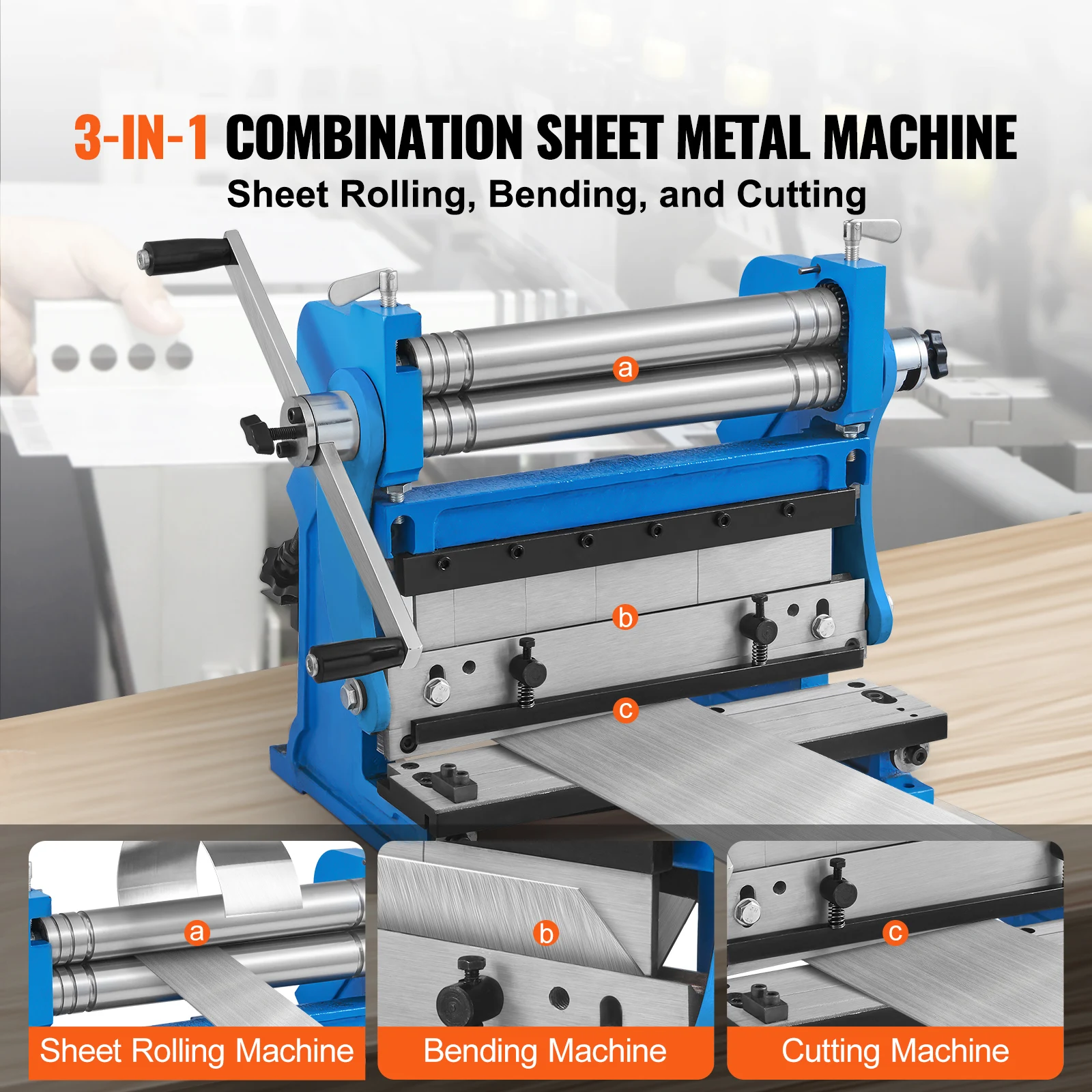 Sheet Metal Brake, 12-inch, 3-In-1 Combination Shear Brake Roll Machine, 20-Gauge Capacity Shear Press Brake with 90° Max Bending Angle, Shears and Slip Roll Machine for Shear Bending Rolling