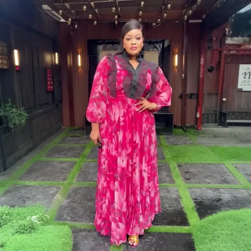 

Dashiki Африканские вечерние платья для женщин Осеннее элегантное африканское длинное платье макси с рукавами 3/4 и v-образным вырезом с принтом Африканская одежда