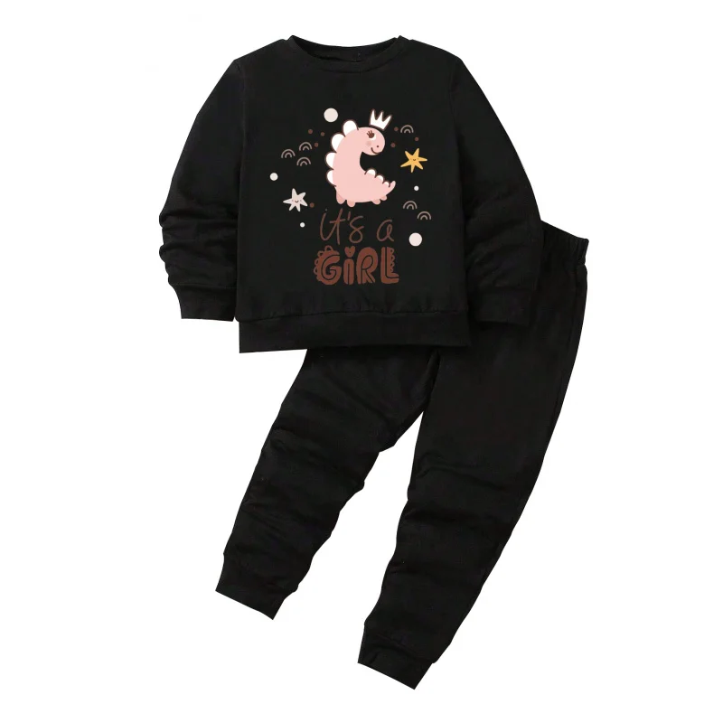 IURNXB Baby Kids 2pc Children Clothes Set Long Sleeve Top Pants Sweatsuits Brachiosaurus Girls Print Spring Fall Outfits 1-6Y