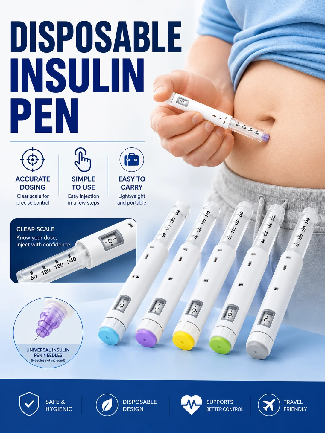 Disposable Insulin Injection Pen Portable Pen-type Syringe Easy to Use Precise Scale