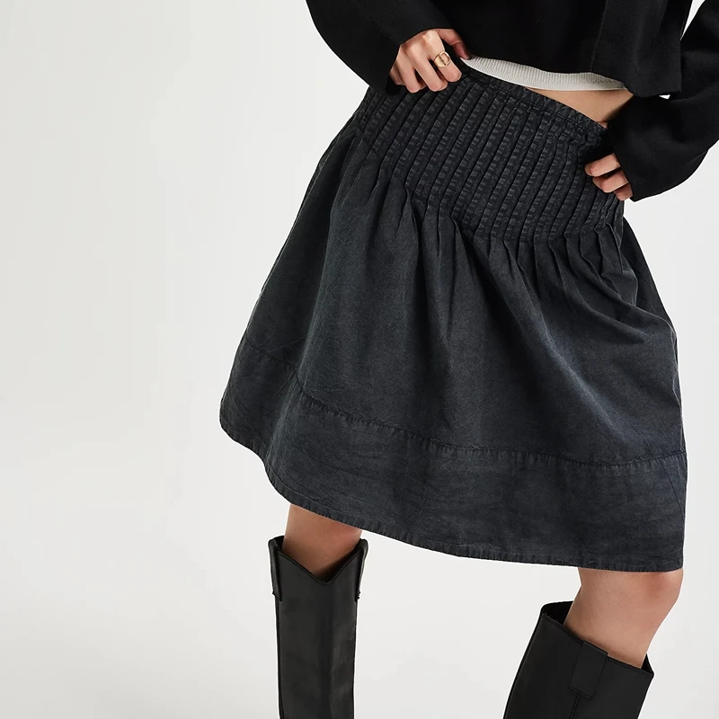 

Combhasaki женские летние юбки миди повседневные элегантные однотонные Y2k плиссированные боковые молнии с высокой талией свободная посадка струящаяся юбка трапециевидной формы