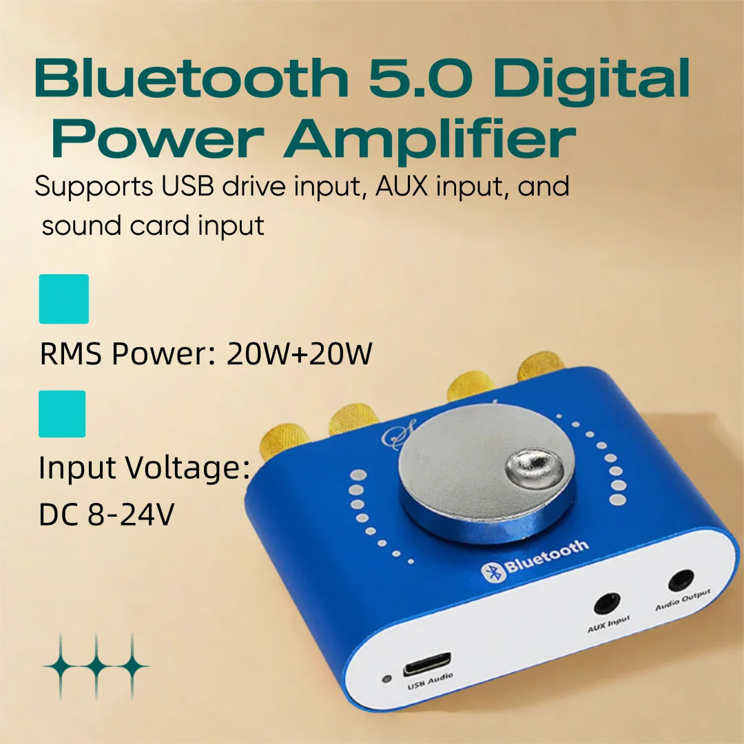

200W*2 12V/24V HiFi Stereo Mini Bluetcoth 5.0 Digital Audio Power Amplifiers for Home Car USB Music Sound Card Amplify Speaker