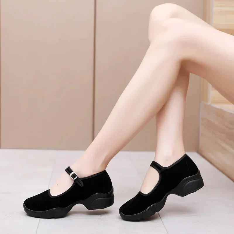 Autumn New Women\'s Shoes Fashion Platform Block Heel Casual Shoes Fitness Walking Dancing Sneakers Luxury Velvet Mary Jane Heels