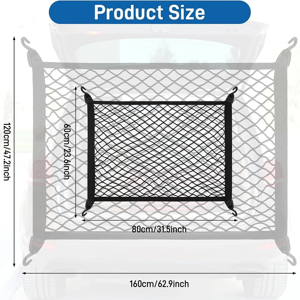

Сетка для хранения автомобиля, плоская сетка, вертикальная сетка, органайзер для задней части автомобиля, сетчатая сумка для багажа, сетка для багажа с монтажными крючками, D-образные кольца 80x60 см