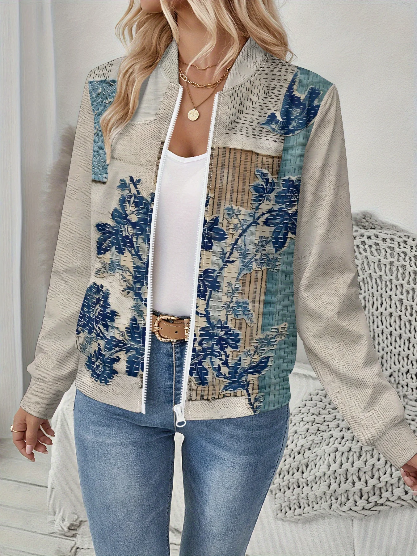 سترة نسائية كلاسيكية منقوشة بالزهور، تصميم طباعة رقمية ثلاثية الأبعاد، أنيقة بأكمام طويلة، مثالية لأسلوب ربيع الخريف غير الرسمي #3