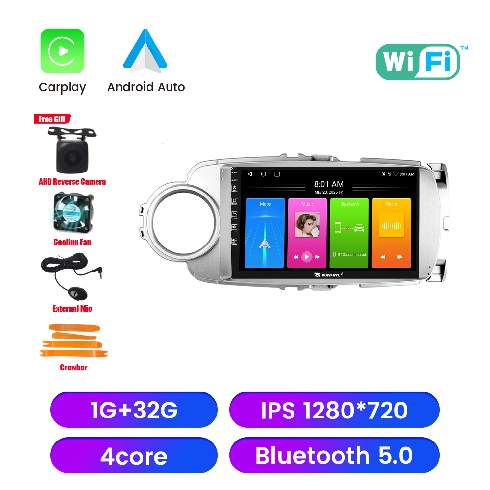Android autoradio voor Toyota Yaris 2012-2017, 2DIN Octa Core GPS navigatie speler, IPS scherm, Carplay, Android Auto