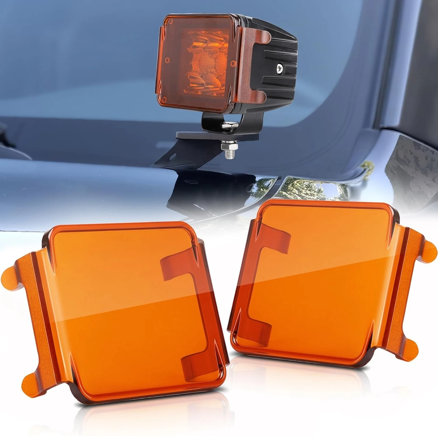 3inch LED Cube Light Covers - 2PCS 3 Inch Transparent Yellow Bar Covers for Square LED Pods, Work, Off Road, Driving, Fog Lights