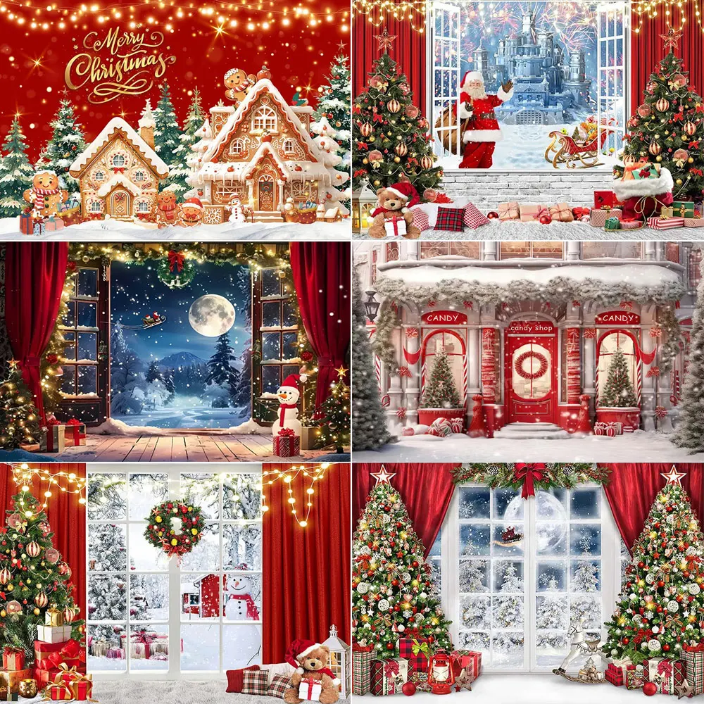 Christmas Photography Background Custom Christmas Tree Fireplace Poster Family Portrait Children Carnival Party Banner Decor