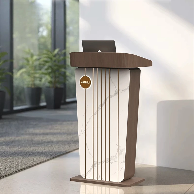 Stainless Wood Reception Desks Marble Combined Luminous Reception Desks Modern Light Luxury Office Furniture Военное ДелоZY40JDT