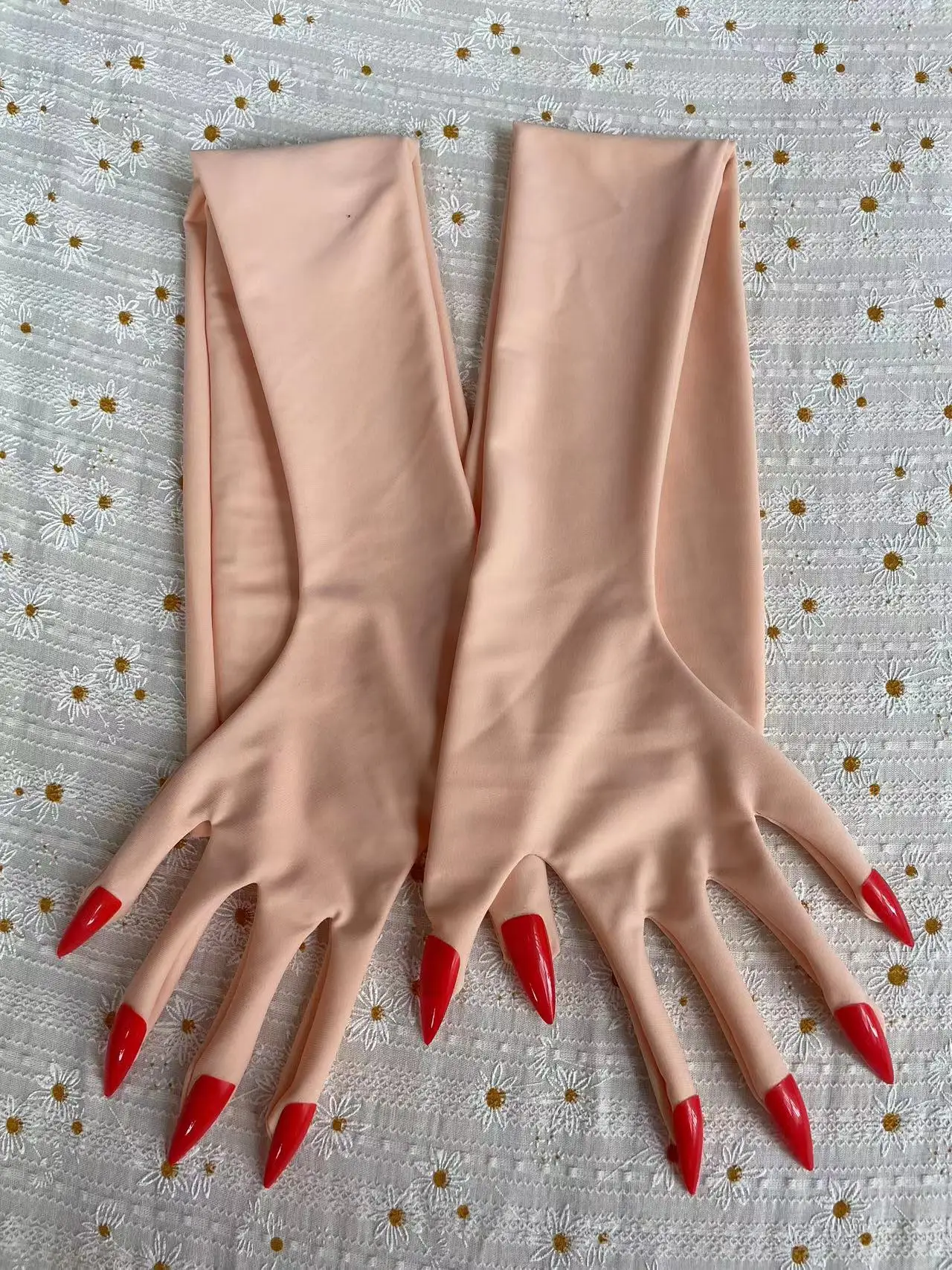 

crossdress Cosplay female and male flesh/pink flesh kigurumi zentai skin long gloves with nails service