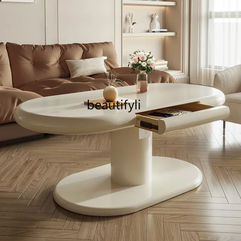 x1Cream Style Adjustable Coffee Table Double-Use Modern Simple Multifunctional Stone Plate Tea Table