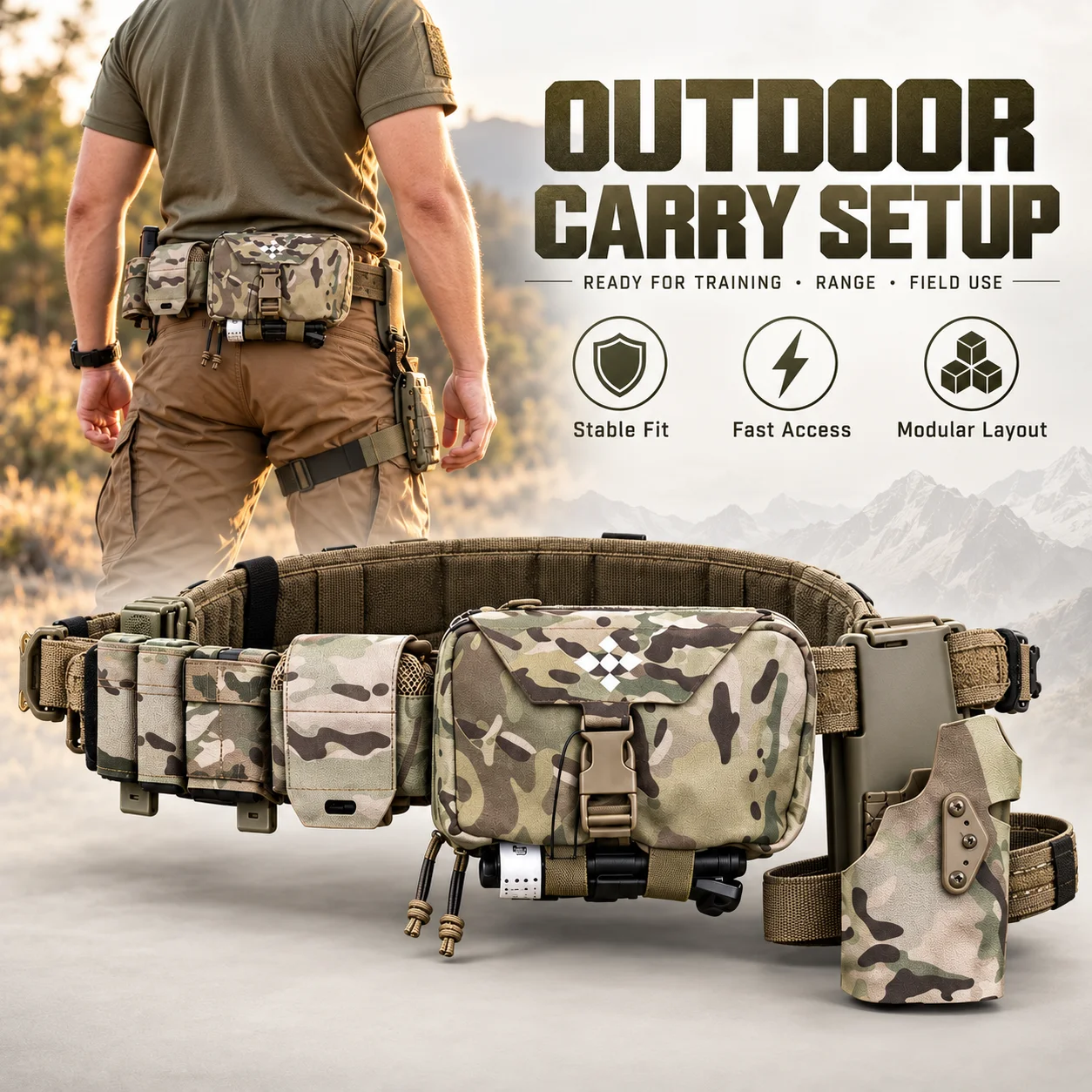 Tactical MOLLE Duty Belt Set Quick Release Waist Belt with Utility Pouches Leg Strap and Holster Mount for Airsoft Outdoor Gear