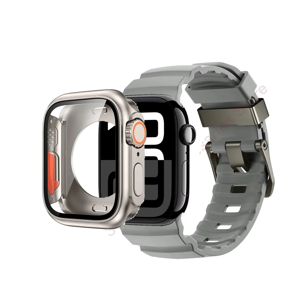 Siliconen band + behuizing veranderen naar Ultra voor Apple Watch Ultra 10 9 8 7 6 5 4 SE voor iWatch 46 mm 49 mm 45 mm 44 mm 42 mm 41 mm 40 mm 38 mm
