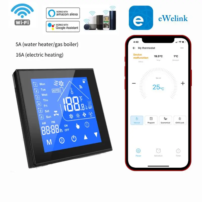 

Умный термостат Ewelink с Wi-Fi для подогрева, газовый водонагреватель, Электрический Напольный контроллер температуры для умного дома, Alexa Google Home