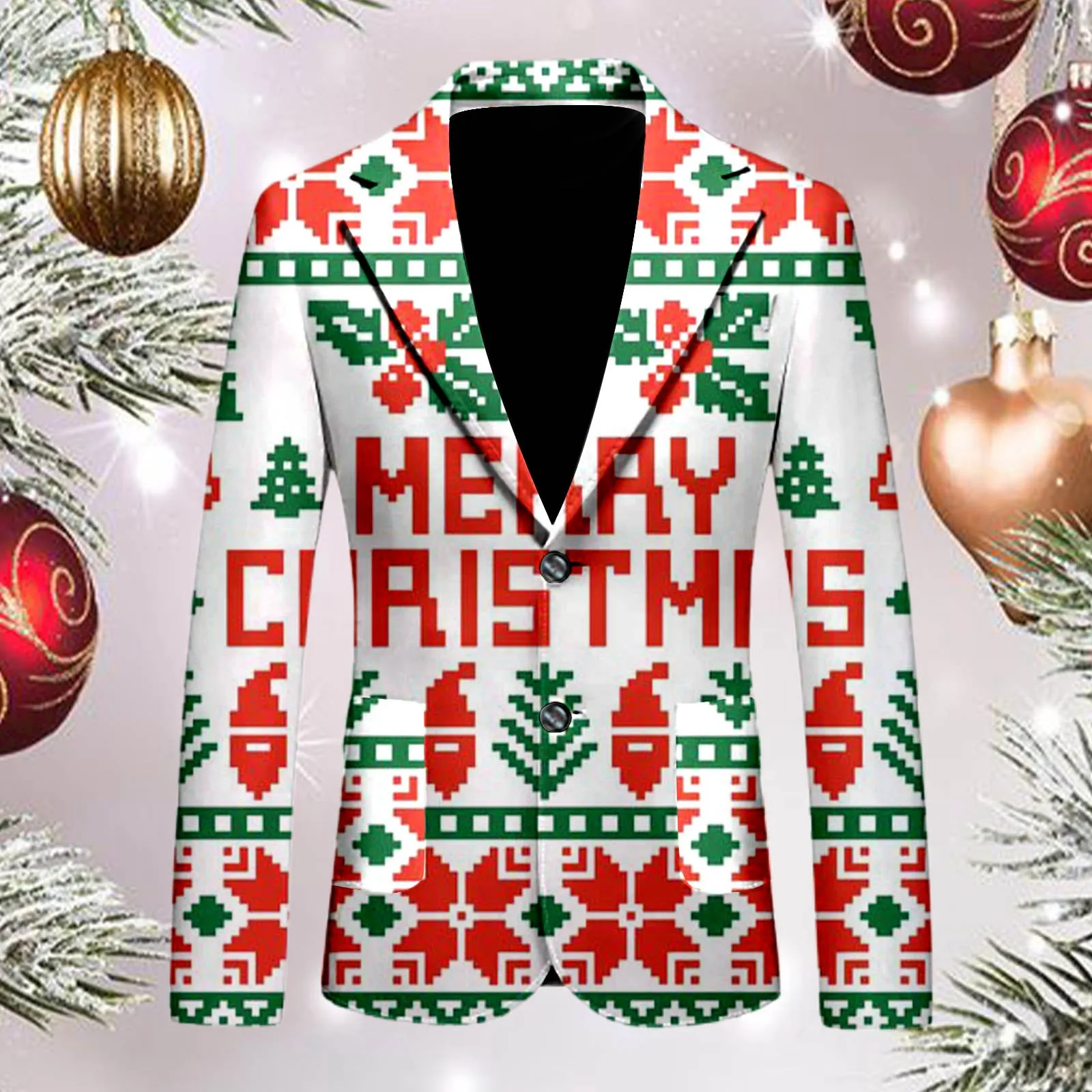 Fashion Santa Claus Print Suit Jacket Men\'s Christmas Coat Autumn Winter New Men Blazer Jackets For Men Christmas Party Jackets