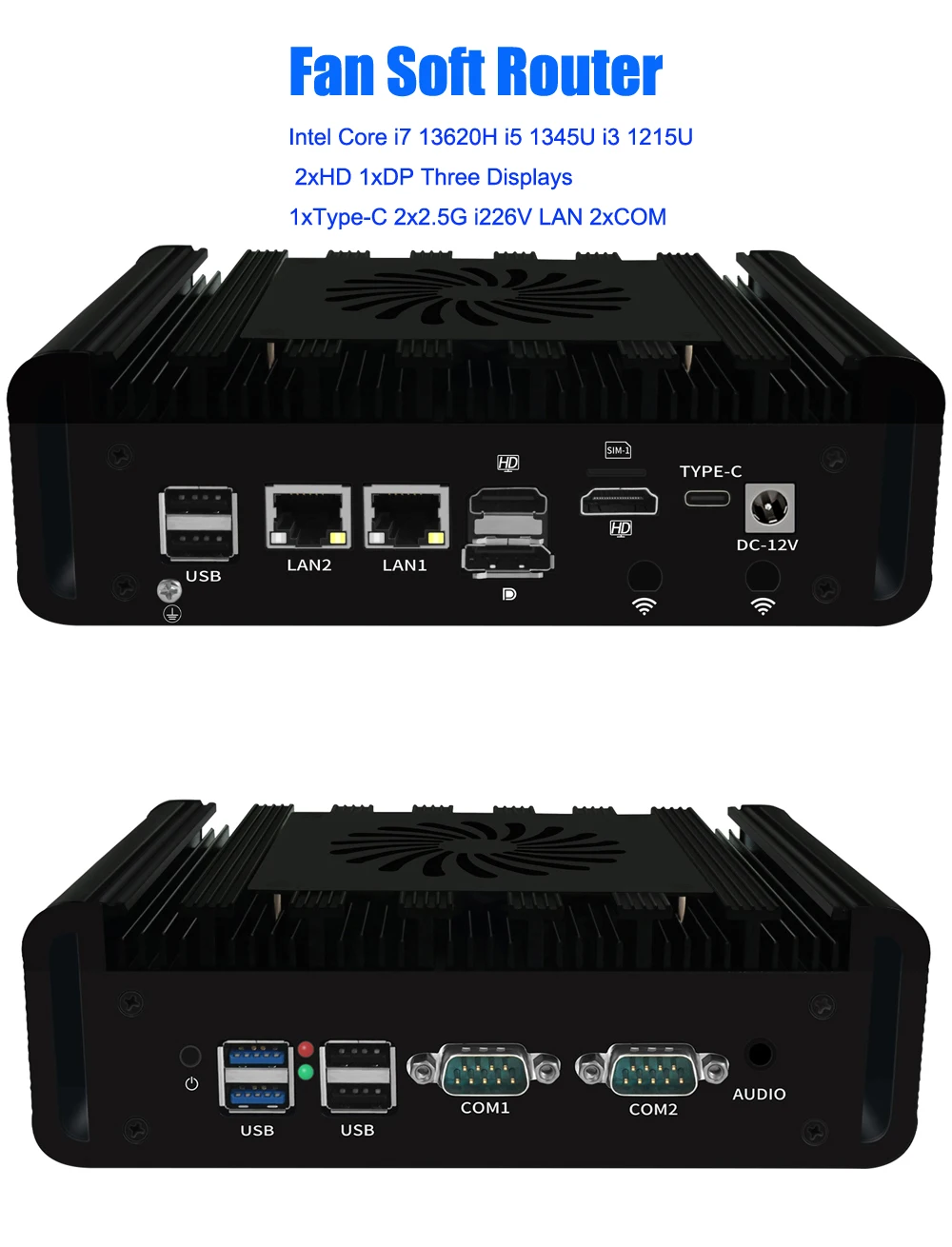 Fan Mini PC Core 13th Gen i7 13620H i5 1345U Three Displays 2xHD 1xDP 1xType-C Dual 2.5G i226V Desktop Computer Server