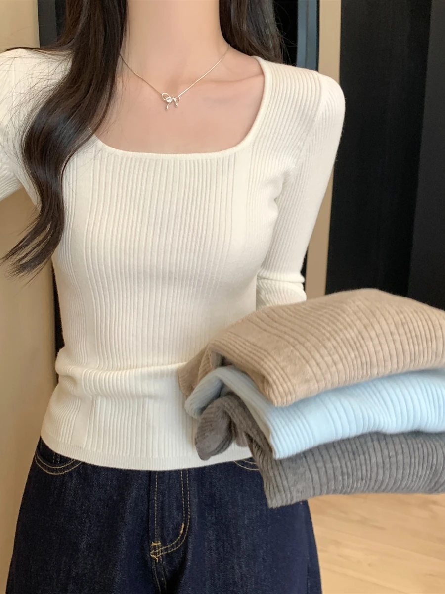 ニット ロング Sve T-irt レディース スリムフィット インナー ウェア ウエストカット ベーシック Sle スクエアカラー 秋冬 Faion フレンチ Sle
