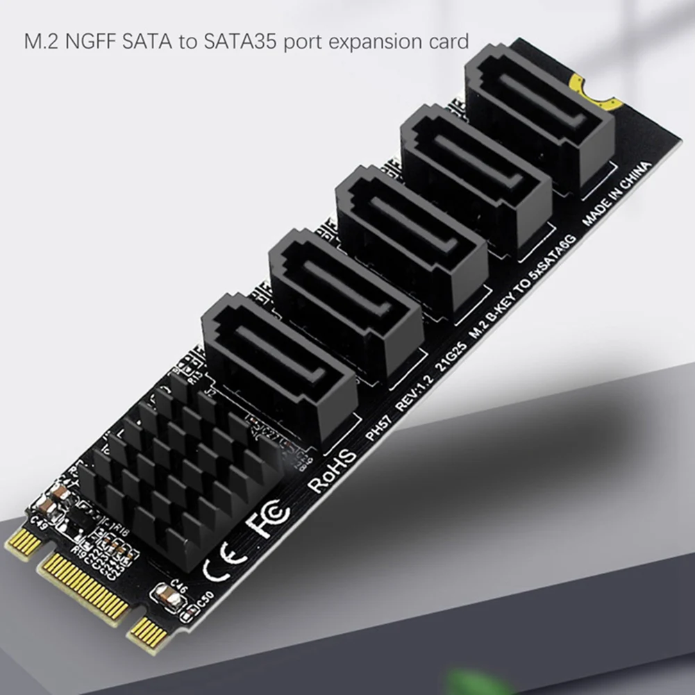 M.2 NGFF B-KEY SATA TO SATA 5พอร์ตการ์ดขยาย6Gbps JMB585ชิปเซ็ตรองรับ SSD และ HDD