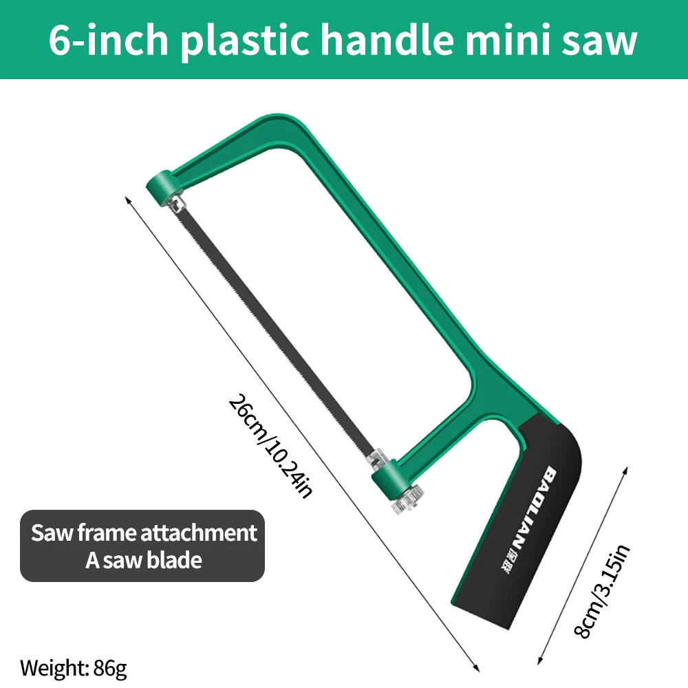 Scie à métaux en aluminium de 6 pouces avec deux lames 8TPI/24TPI réglables 45 ° & 90 ° Angles de coupe, poignée souple TPR pour métal/bois/PVC