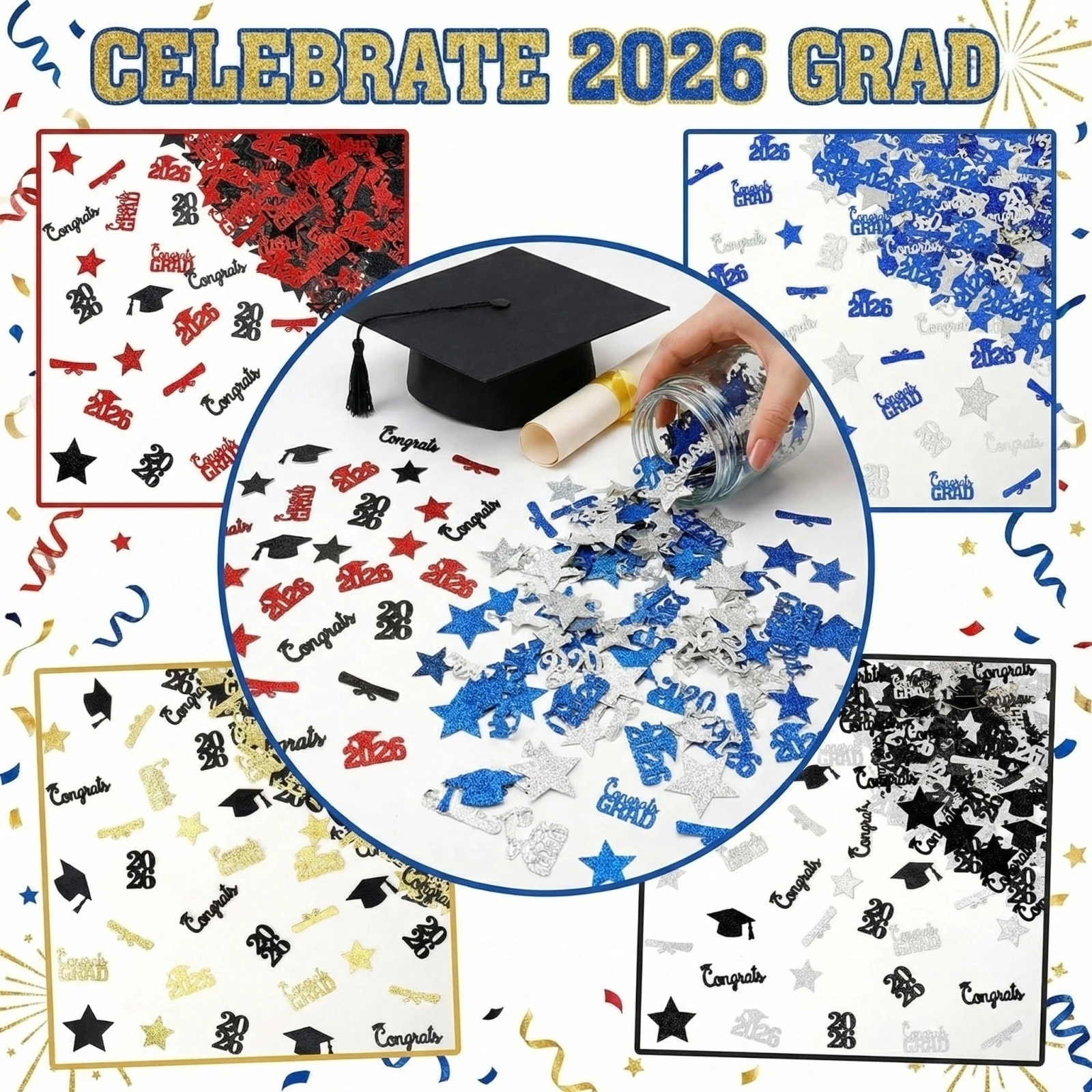 Decoraciones de Confeti para la Ceremonia de Graduación 2026 - Confeti Brillante para Birrete de Graduación, Diploma y Felicitaciones, Decoración de Confeti para la Graduación de la Clase de 2026