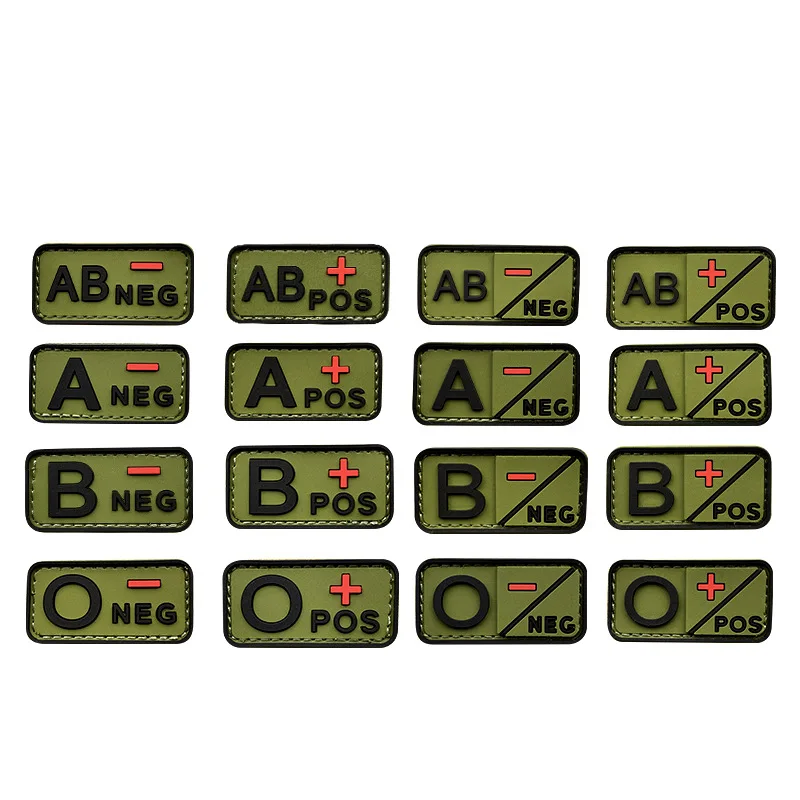 3D PVC Blood Type Hook&loop Patches for Tactical Backpack Military Green A POS+ Rubber Badge Medical Rescue O- Blood Tag Scratch