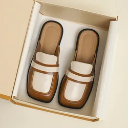 Female Shoes Low Big Size Rivet House Slippers Platform Mules For Women 2025 Slides New Fabric PU Rubber Rome Hoof Heels