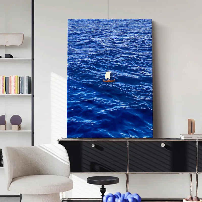 Metal Frame Water Wave Decorative Painting Frame Modern Minimalist Ocean Prints Stunning Framed Hanging Artwork
