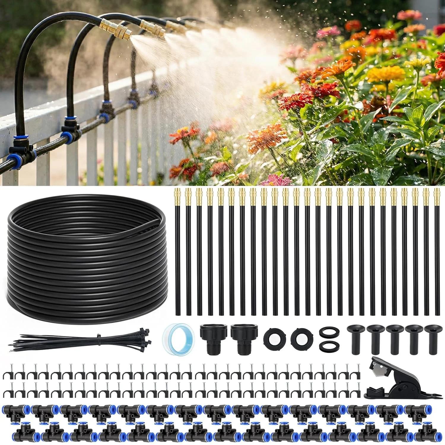 

Комплект для капельного орошения сада длиной 30 метров с 25 штуками фитингов 360° ° Регулируемые насадки для садового поливочного распылителя для теплиц и овощей