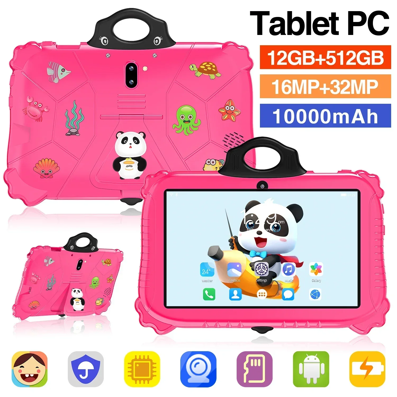 7 Inch Kids Tablets Panda Children Laptop Learning Education Computer For Toddler Preschool Studying Educational Montessori Toys