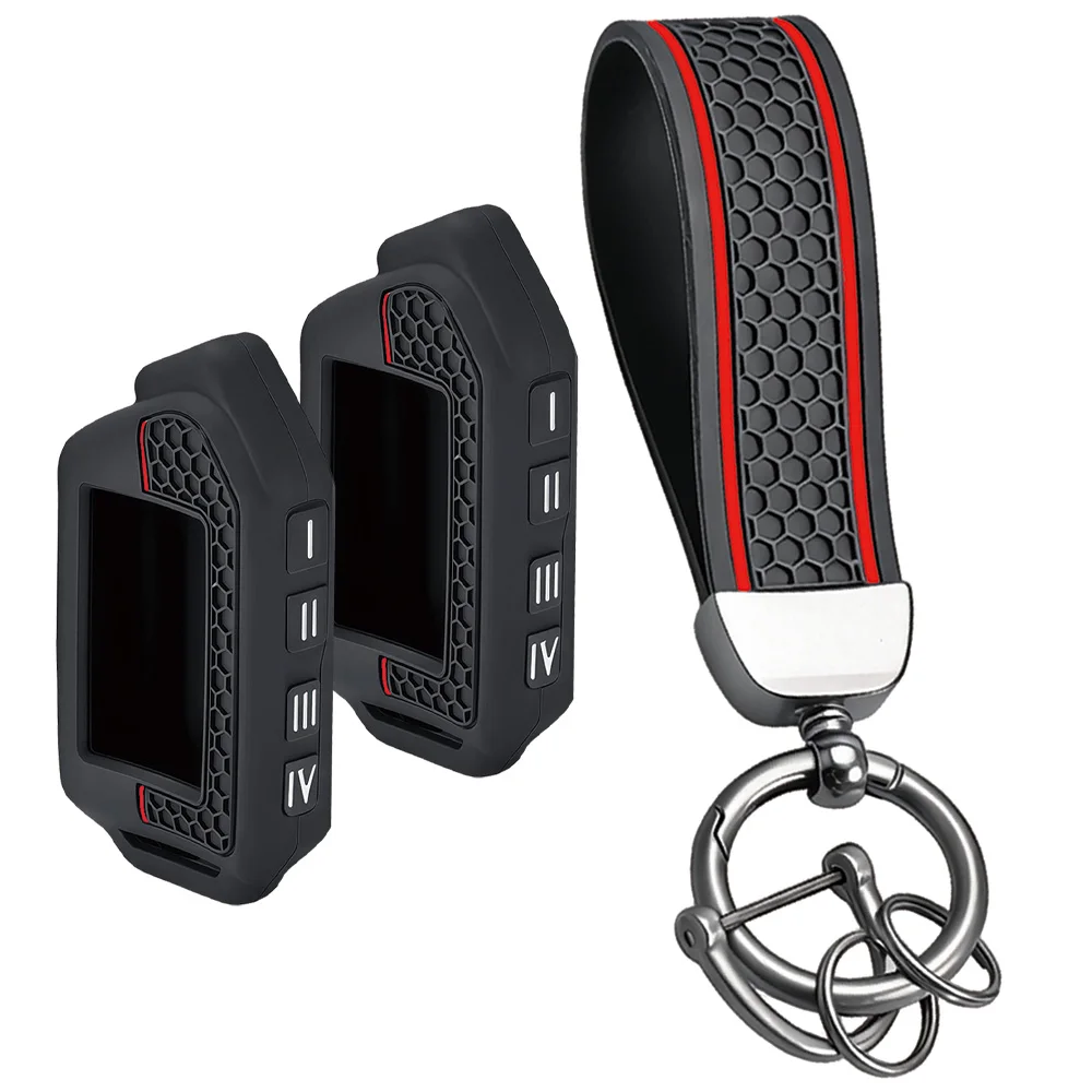 Simple Honeycomb Red Detail Silicone Fob Shell With Keychain For Scher-Khan Mobicar 1 2 3 A B M10 M20 Two Way Alarm Remote Cover