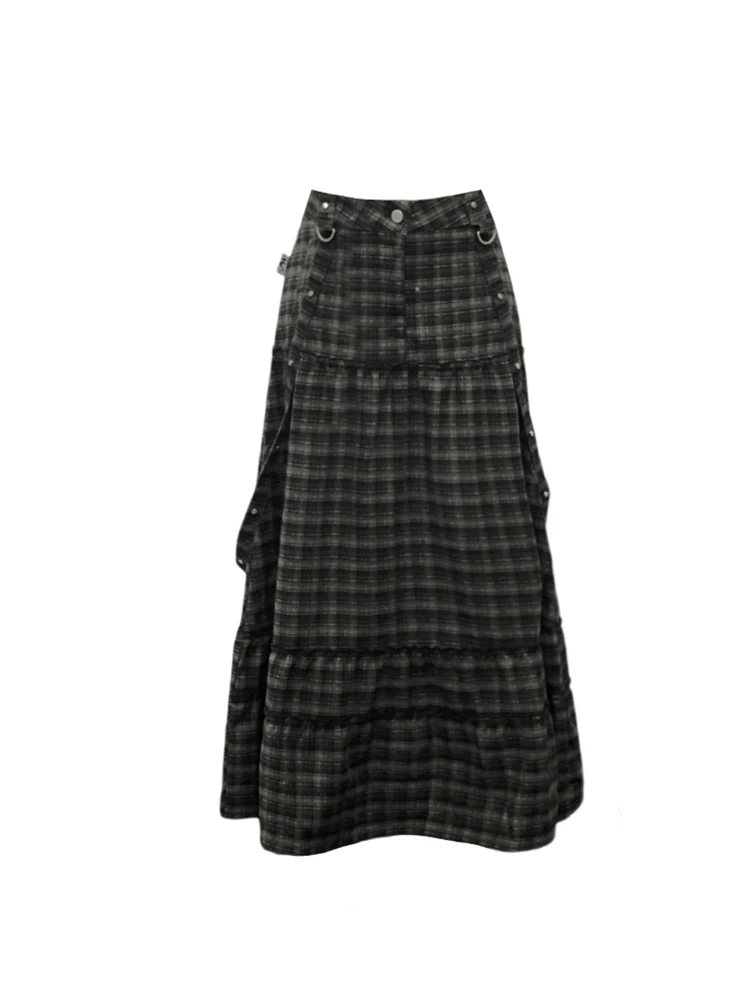 Women's Plaid A-line Skirt Vintage 90s Aesthetic Y2k Long Skirts Harajuku Korean Skirts 2000s Female Fashion Clothes Summer 2024