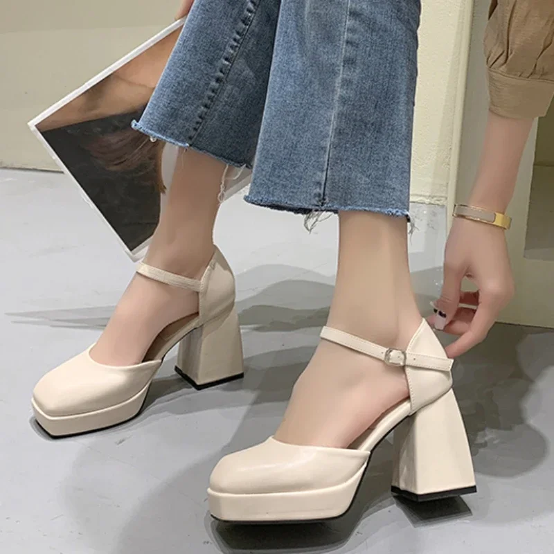 2024 Summer New Style Round Toe Thick Heel Solid Color Women's Shoes Comfortable and Elegant Banquet Fashion High Heels NO:J22