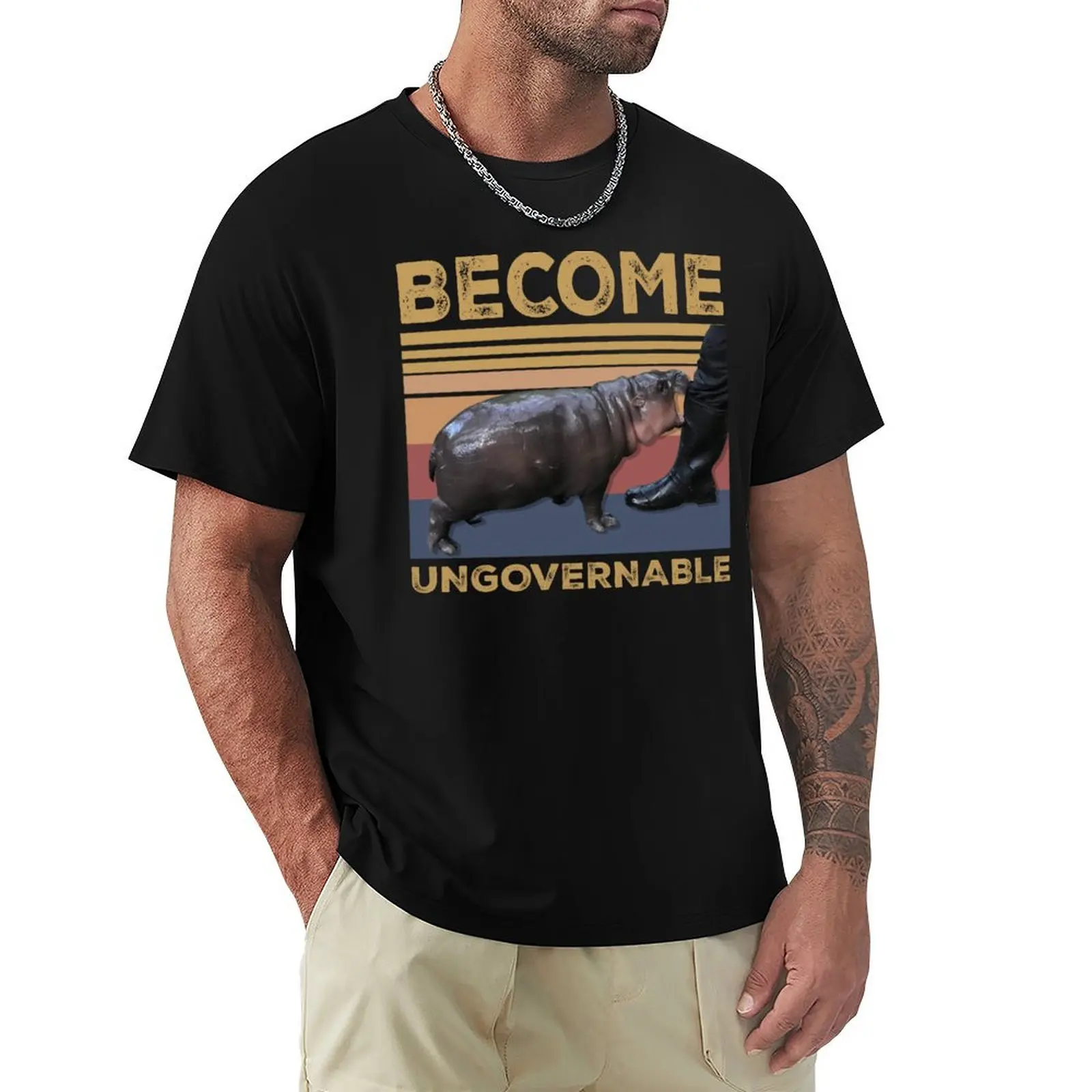 

Become Ungovernable Moo Deng Cute Baby Hippo Funny Hippo T-Shirt blue lock blanks t shirt men 100℅ cotton