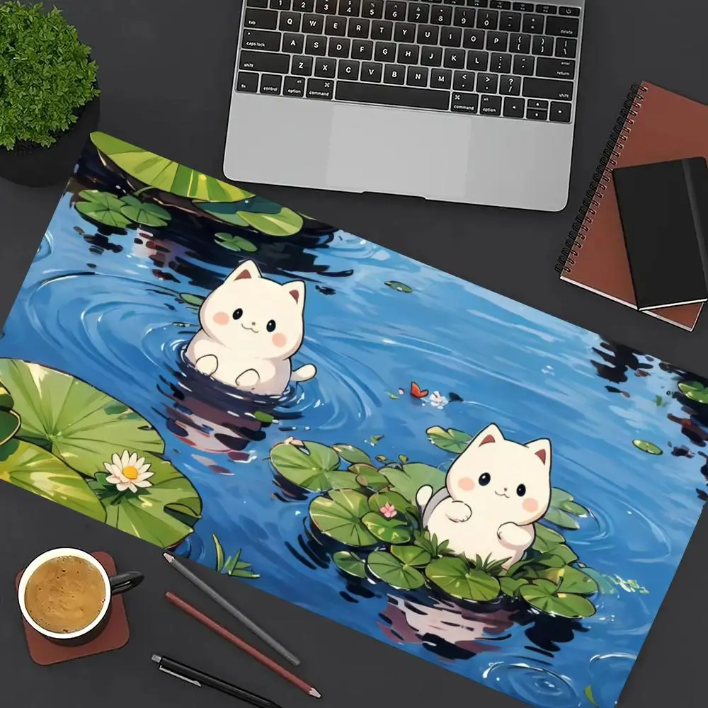 لطيف الكرتون الأبيض القط ماوس الوسادة كبيرة الكمبيوتر مكتب ألعاب الجدول الحصير المطاط المضادة للانزلاق الألعاب لوحة المفاتيح ماوس منصات مكتب طويلة #1