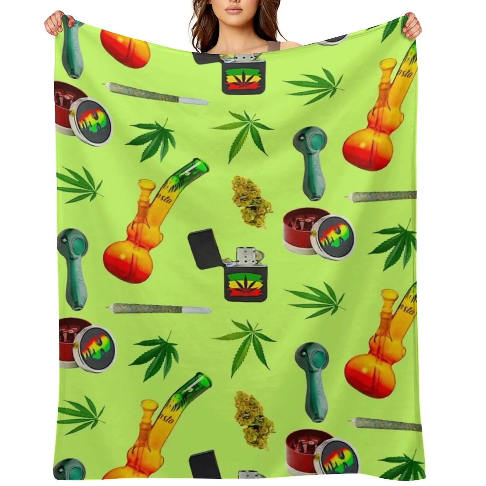 

Stoner Weed and Essentials Sticker Bundle Pack ~ Collection Set 4 Rasta Throw Blanket For Decorative Sofa Thins Blankets