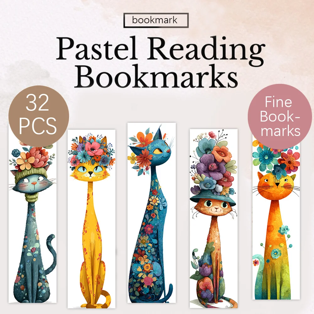 32 pièces, marque-page floral illustré avec chat, un cadeau adorable pour les bibliophiles, les amis et les enseignants, marque-page décoratif DIY