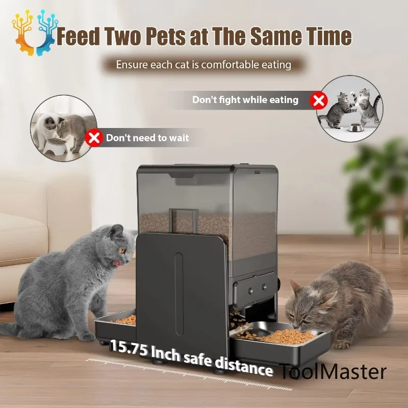 

【2026】5L Automatic Cat Kibble Dispenser 2 Bowls Smart Voice Recorder Pluggable Control Panel Auto Cat Food Dispenser For Pet Dry