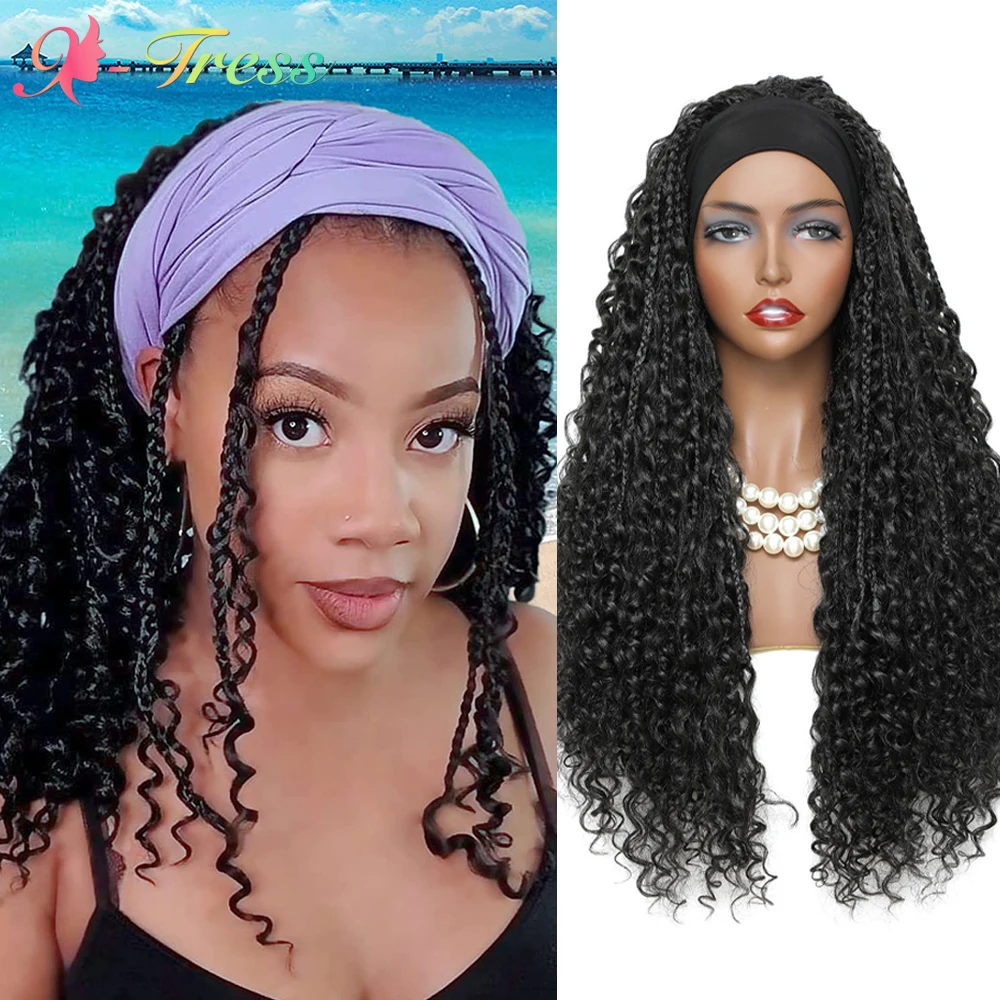 흑인 여성용 X-TRESS 합성 땋은 가발, 여신 상자 땋은 머리띠 가발, 곱슬 머리 가발, 26 인치 보헤미안 강 Locs