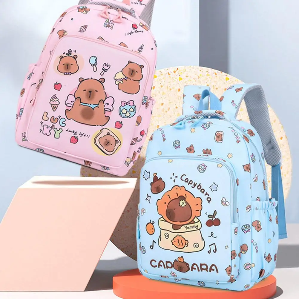 3Pcs/Set Kawaii Capybara Backpack Large Capacity Cartoon Teenager Fashion Nylon Lightweight Rucksack Set