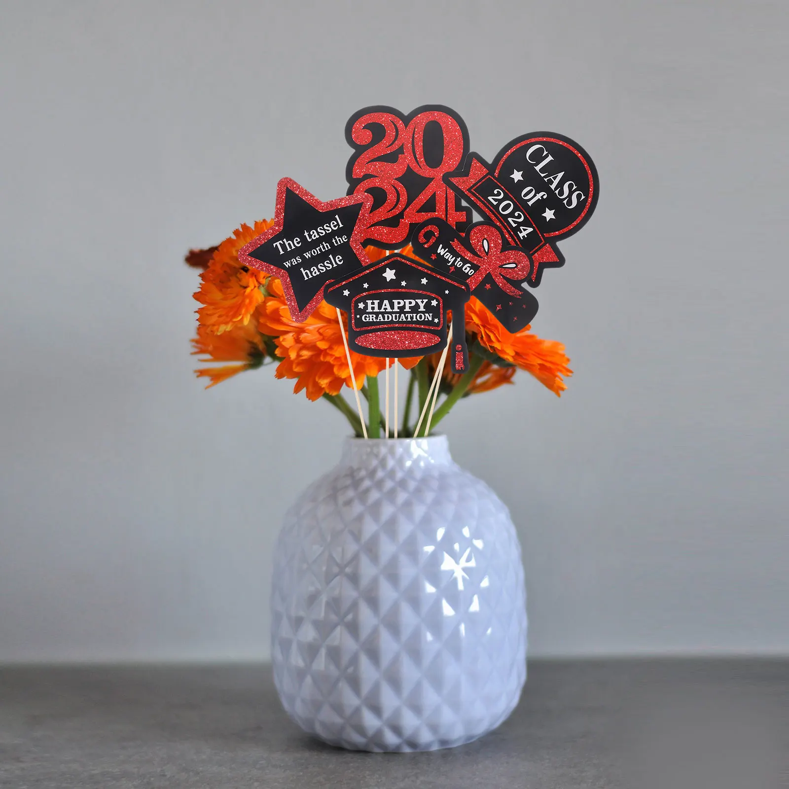 

5Packs Graduation Vase Inserts Class of 2024 Photo Props Vase Decoration Party Supplies Graduation Cake Toppers