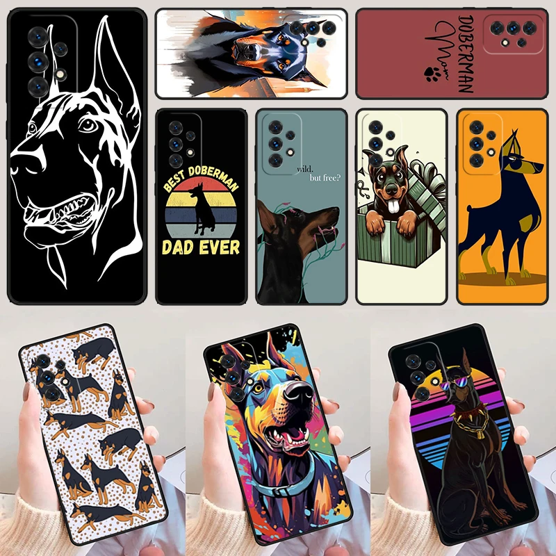 Cartoon Doberman Dog For Samsung Galaxy A52 A72 A73 A20e A21S A50 A70 A11 A12 A42 A31 A40 A51 A71 A32 A80 A91 Phone Case