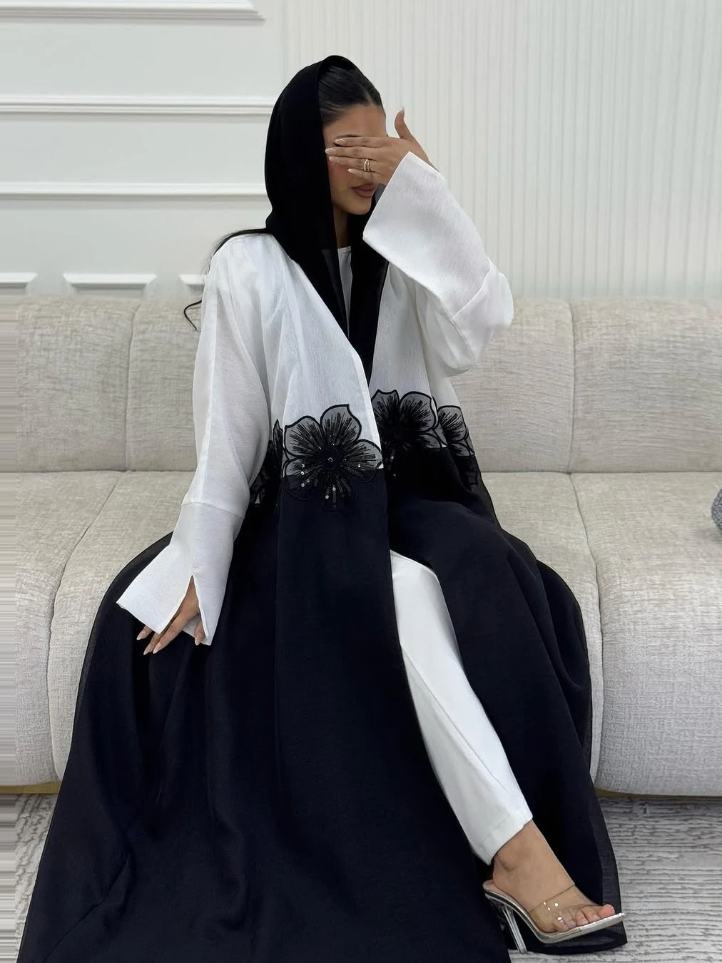 

Women Long Abaya Muslim Eid Ramadan Cardigan Appliques Dubai Kaftan Abayas Vestidos Saudi Maxi Long Robe Jalabiya Flower 2025