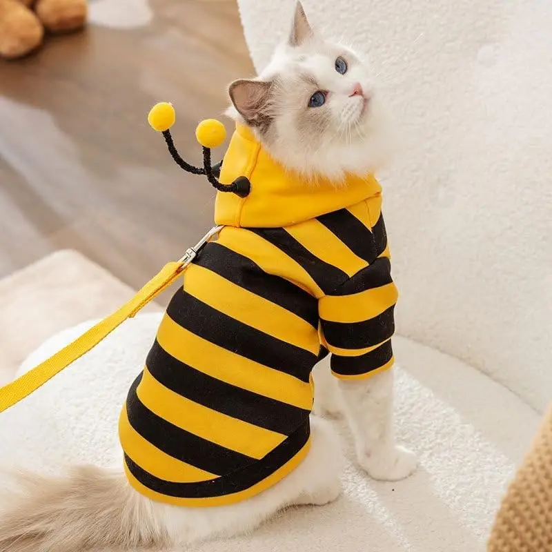 

Dog Cat Clothes Hooded Stripe Cat Hoodies for Cats Kitten, Easter Halloween Dress Up Party Outfit Bee Costumes for Cats Dogs