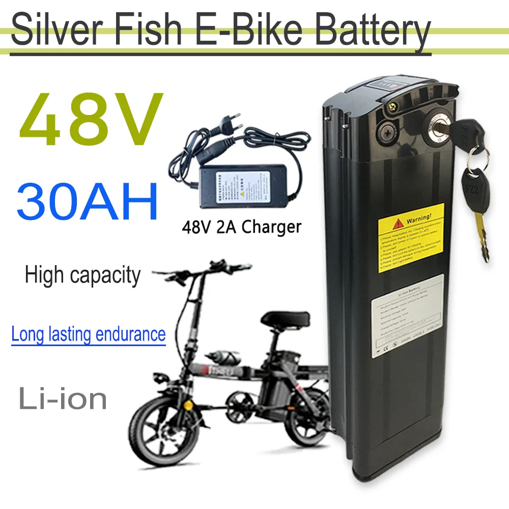 

48V 18650 100% Original 30Ah Silver Fish Style Battery, 500W 750W 1000W High Power Lithium Ion Battery+charger