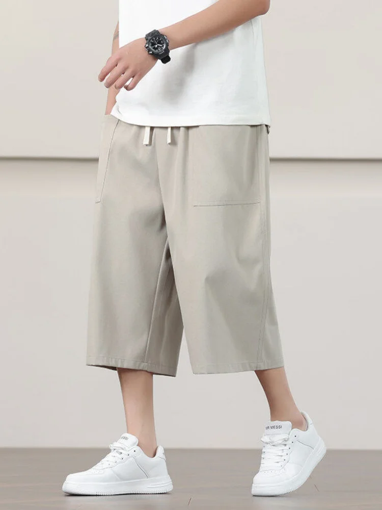 

Men's Summer Casual Wide Leg Pants Thin Loose Fit 7/8 Length Trousers Workwear Straight Cut Pants Breathable Lightweight