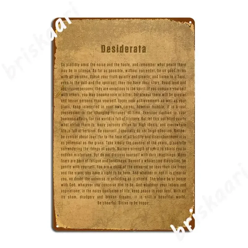 Desiderata poema arte letrero de Metal pub hogar platos diseño cartel de estaño cartel