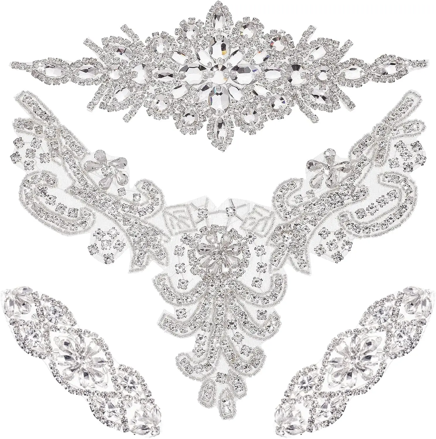 

FZD 4 шт., серебряная свадебная аппликация с кристаллами, железный свадебный пояс со стразами для свадебного платья, украшение на пояс, головные уборы