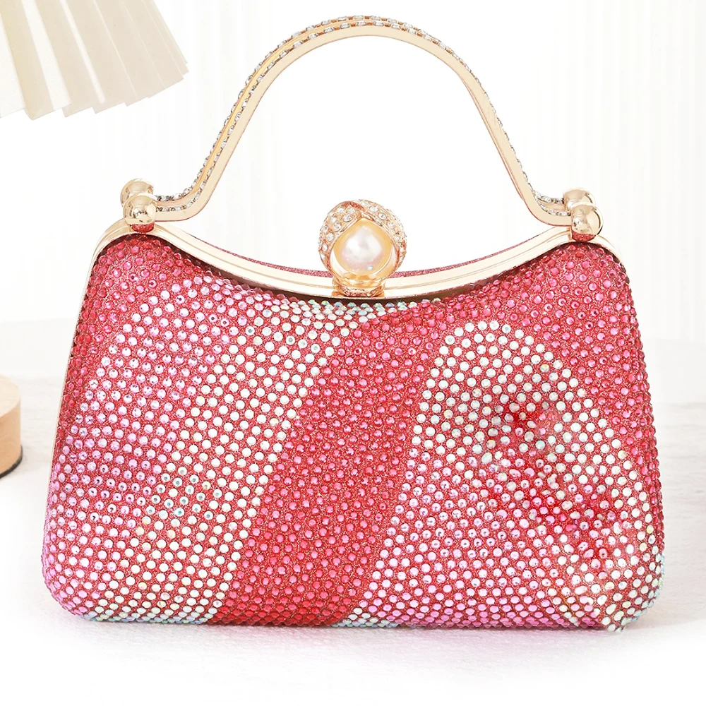 

WHTUOHENG Pink Crystal Evening Bag Clutches Diamond Sublime Pochette Clutch Purse Bag For Women Bridal Wedding Party Handbag