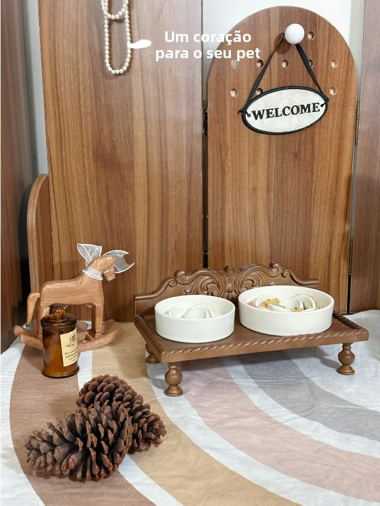 support-de-gamelle-en-bois-veritable-peint-pour-chats-et-chiens-sculpte-resistant-a-l'eau-et-a-l'humidite-fournitures-multifonctionnelles-pour-animaux-de-compagnie