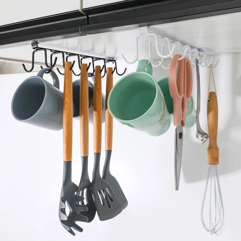 6 12Hook Storage Shelf Wardrobe Kitchen Bathroom Organizer Iron Metal Under Shelves Hanging Rack Mug Cup Utensils Holder Kitchen